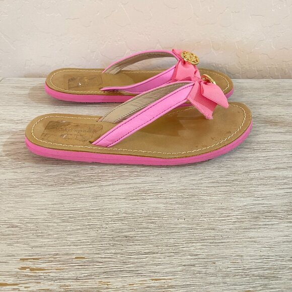 Kate Spade Sandals 6 Ida Pink Ribbon Gold Logo Flip Flops - Picture 5 of 10